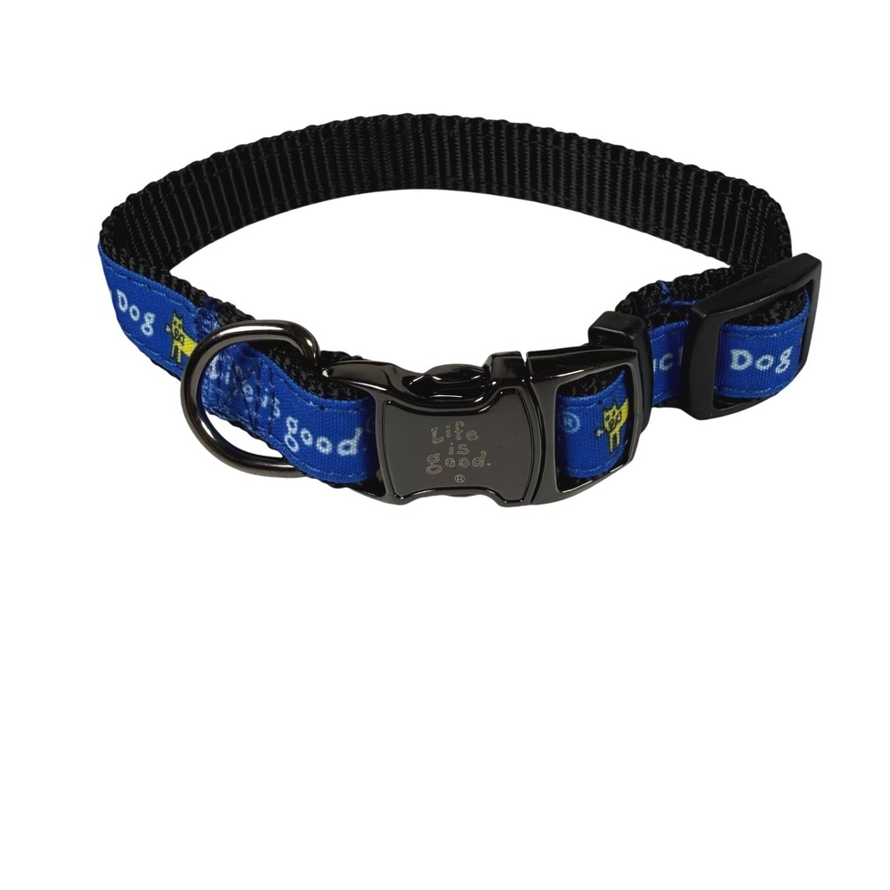 Life is Good Small Dog Collar Blue Lucky Dog Graphic Adjustable Nylon NEW